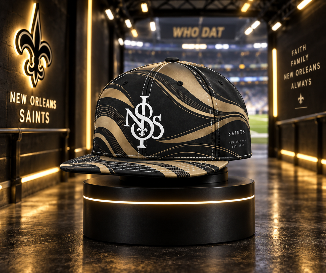 New Orleans Saints Minimalist Motion Wave Snapback Cap - Studio View