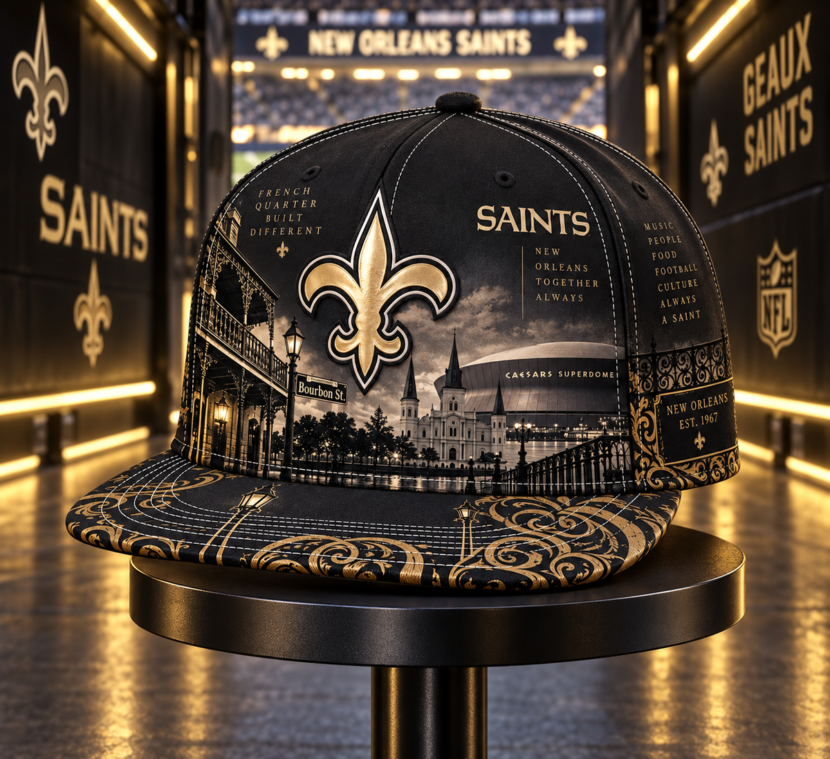 New Orleans Saints French Quarter Snapback Cap - Stadium Tunnel Neon View