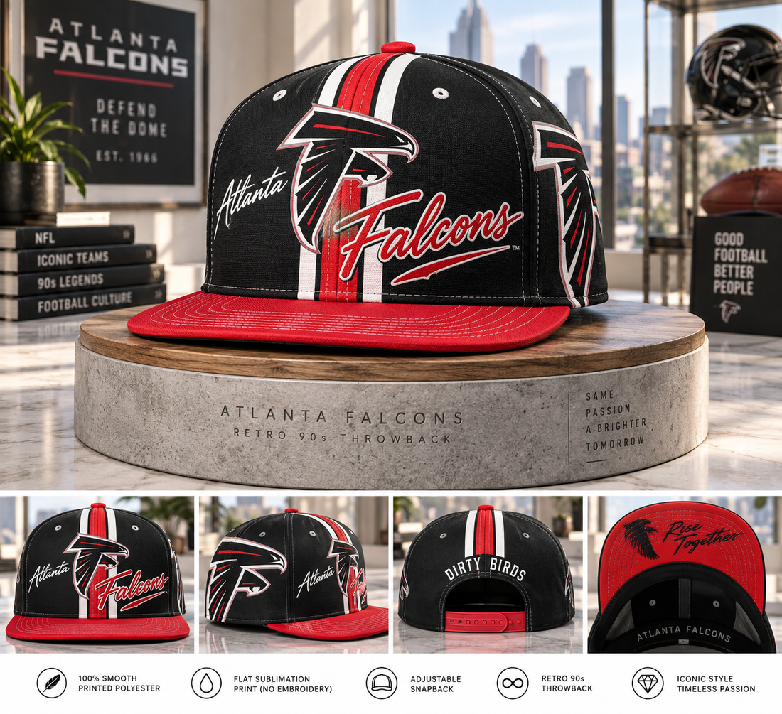 Atlanta Falcons Retro 90s Throwback Snapback Cap - Studio View
