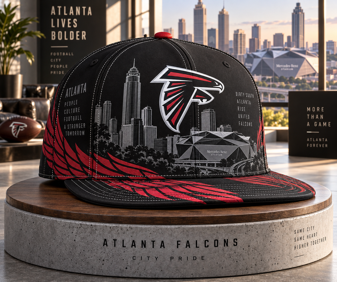 Atlanta Falcons City Skyline Snapback Cap - Studio View