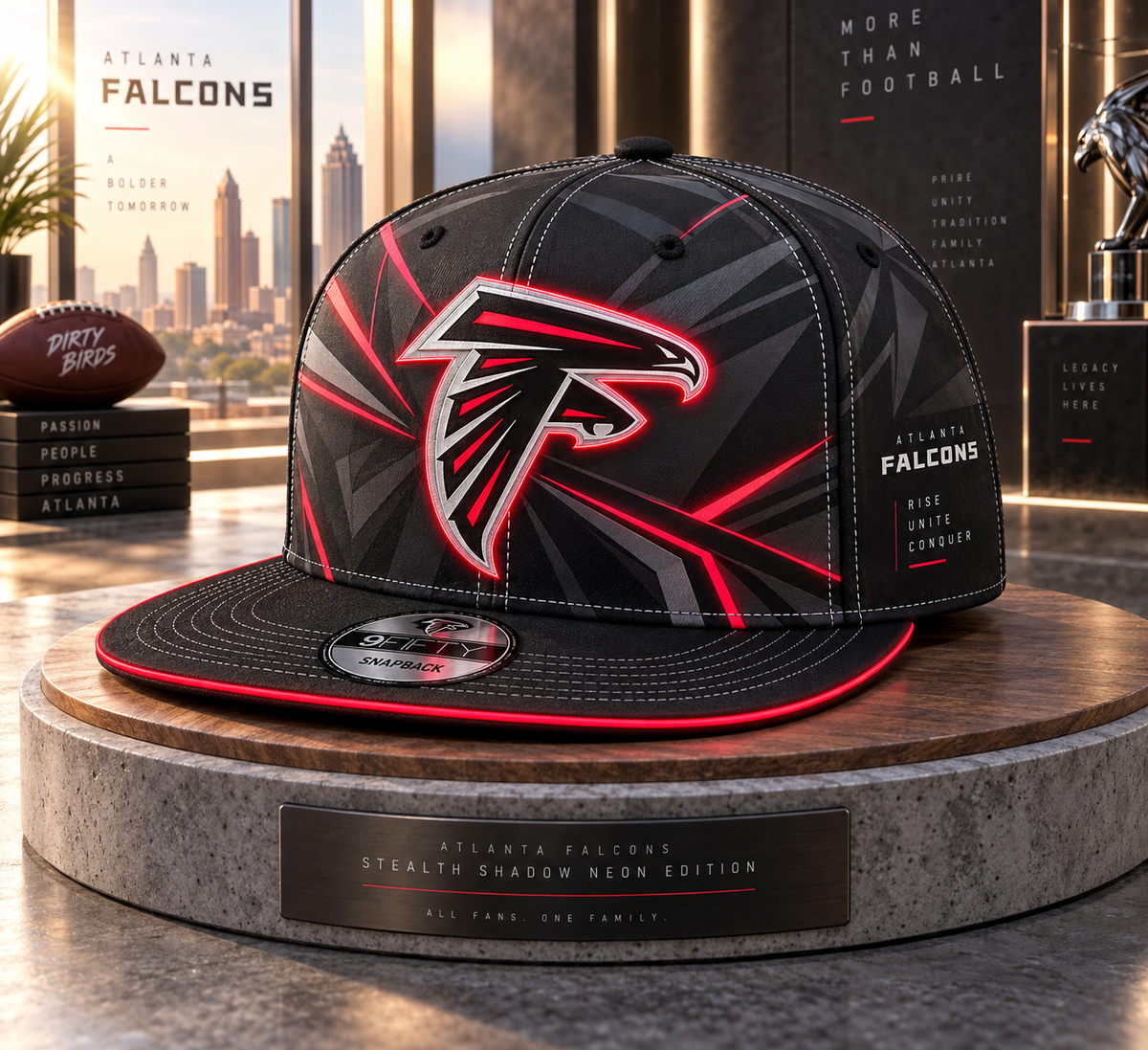 Atlanta Falcons Stealth Shadow Neon Snapback Cap - Studio View