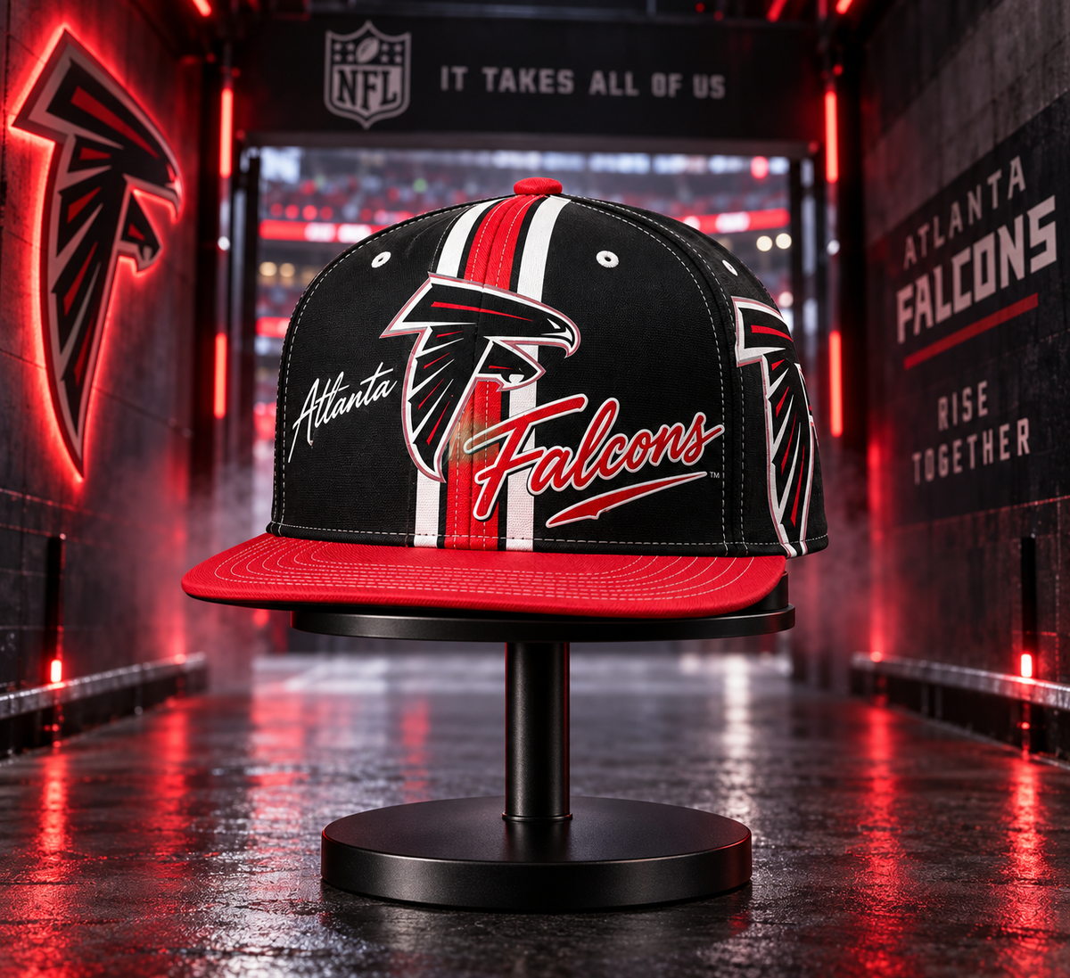 Atlanta Falcons Retro 90s Throwback Snapback Cap - Stadium Tunnel Neon View