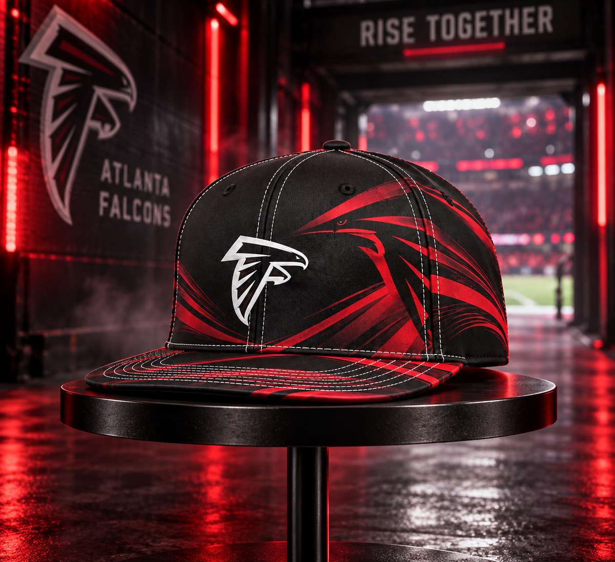 Atlanta Falcons Minimalist Motion Wave Snapback Cap - Stadium Tunnel Neon View