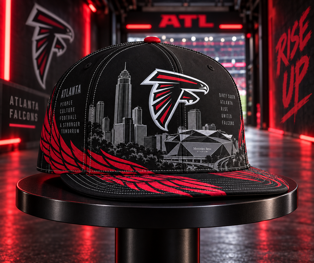 Atlanta Falcons City Skyline Snapback Cap - Studio View