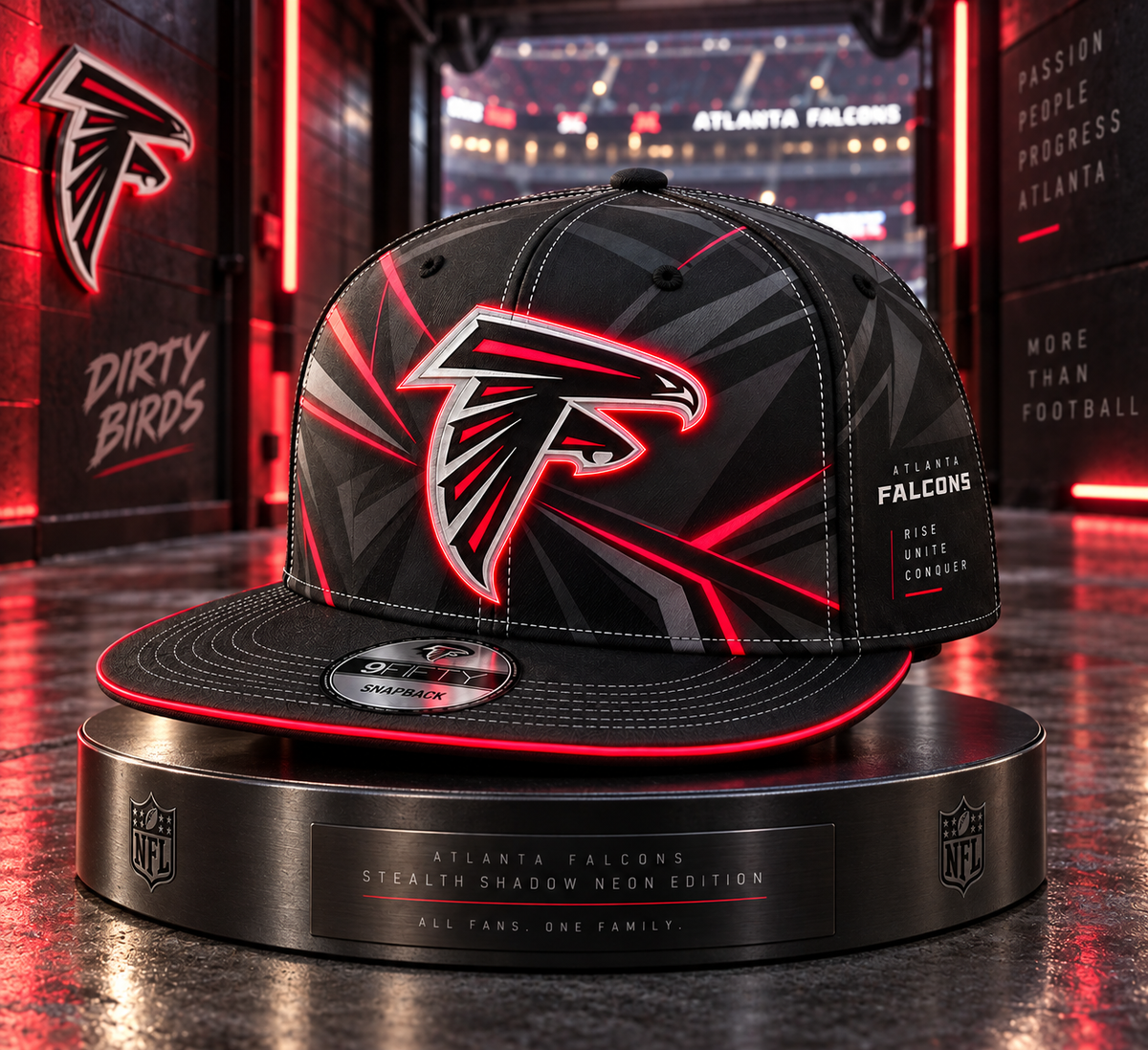 Atlanta Falcons Stealth Shadow Neon Snapback Cap - Stadium Tunnel Neon View