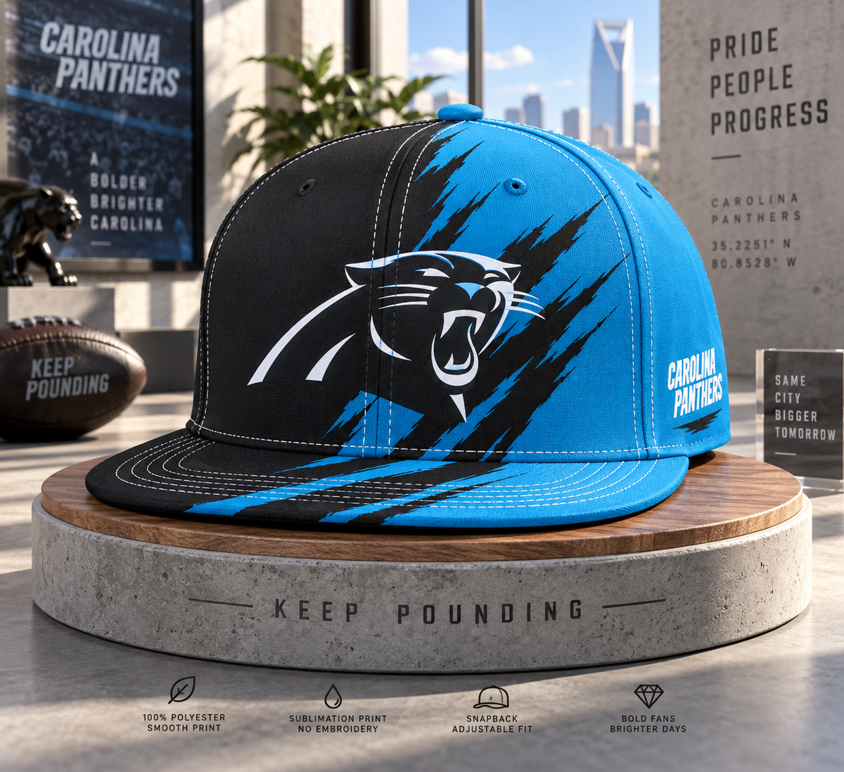 Carolina Panthers Dynamic Split Colorblock Snapback Cap - Studio View