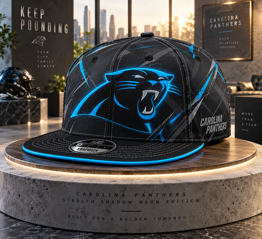 Carolina Panthers Stealth Shadow Neon Snapback Cap - Studio View