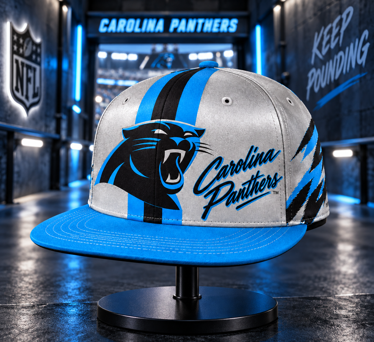 Carolina Panthers Retro 90s Throwback Snapback Cap - Stadium Tunnel Neon View