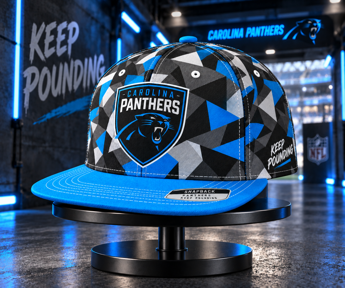 Carolina Panthers Cyber Geometric Camo Snapback Cap - Stadium Tunnel Neon View