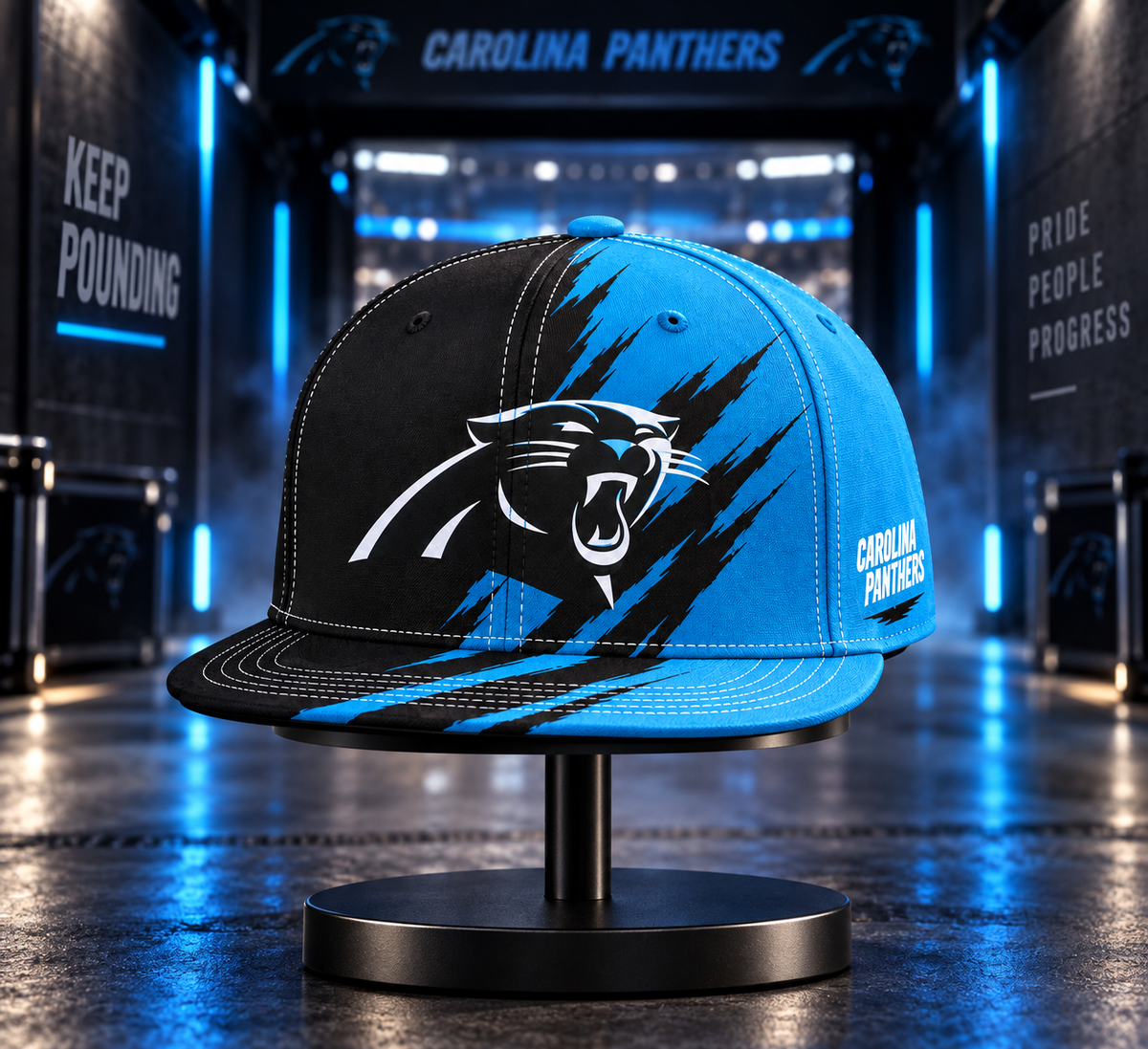 Carolina Panthers Dynamic Split Colorblock Snapback Cap - Stadium Tunnel Neon View