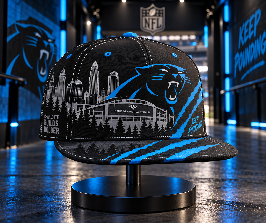 Carolina Panthers Charlotte Skyline Snapback Cap - Studio View
