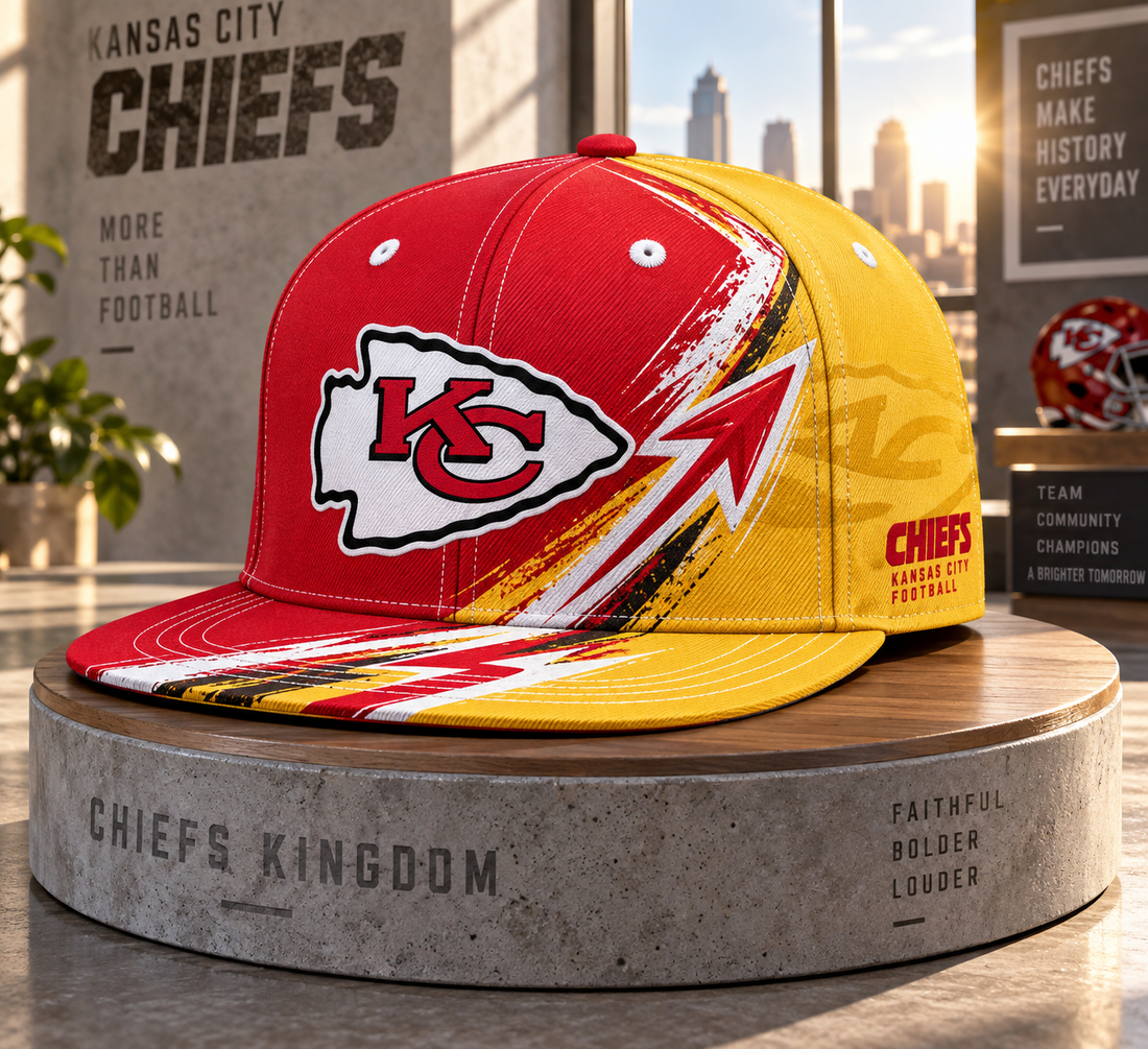 Kansas City Chiefs Dynamic Split Colorblock Snapback Cap - Studio View