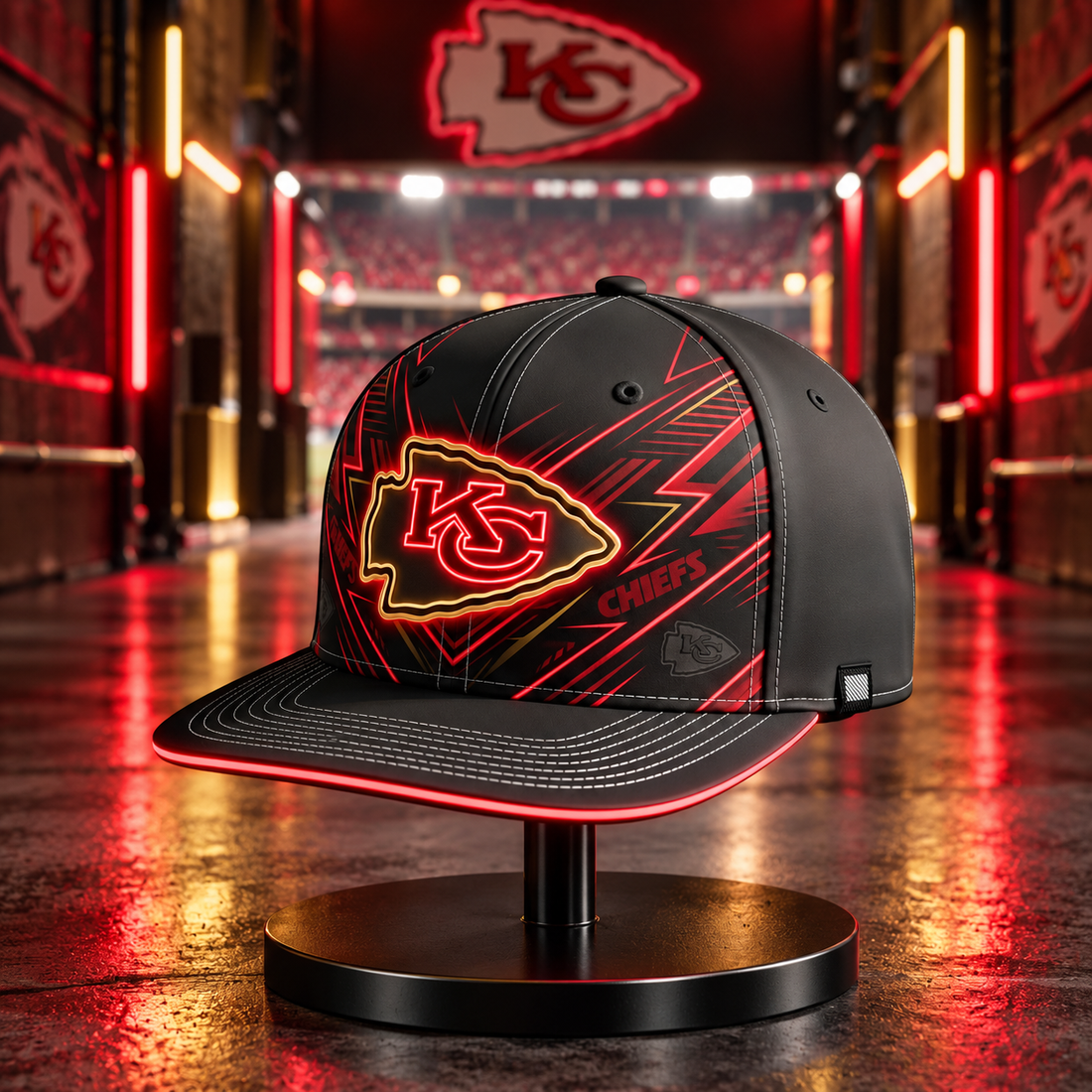 Kansas City Chiefs Stealth Shadow Neon Snapback Cap - Studio View