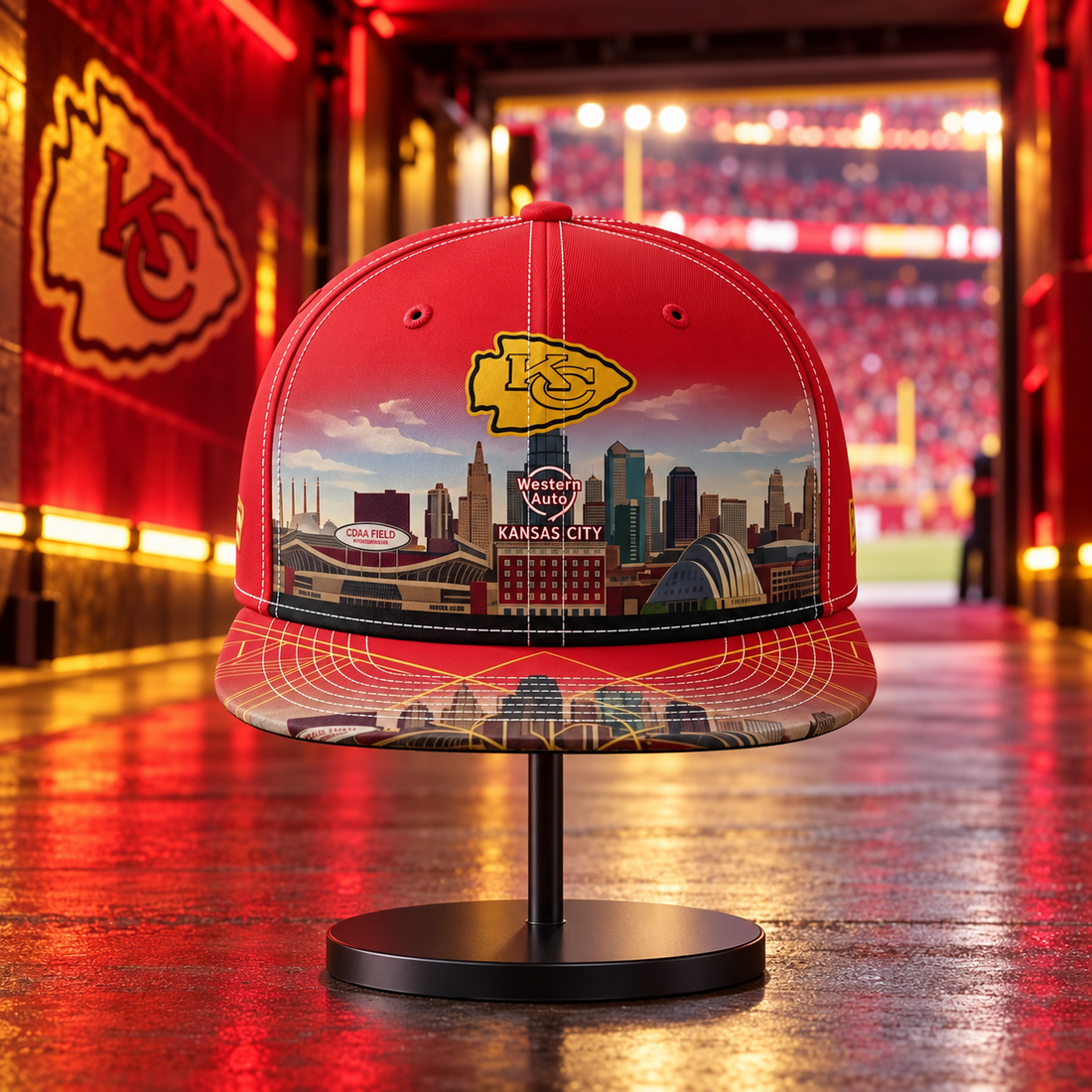 Kansas City Chiefs City Skyline Snapback Cap - Studio View