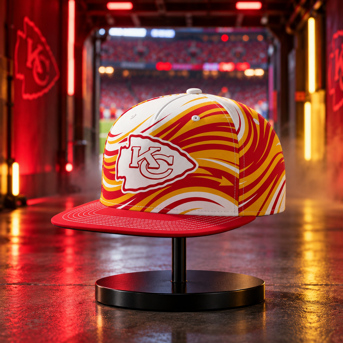 Kansas City Chiefs Minimalist Motion Wave Snapback Cap - Studio View