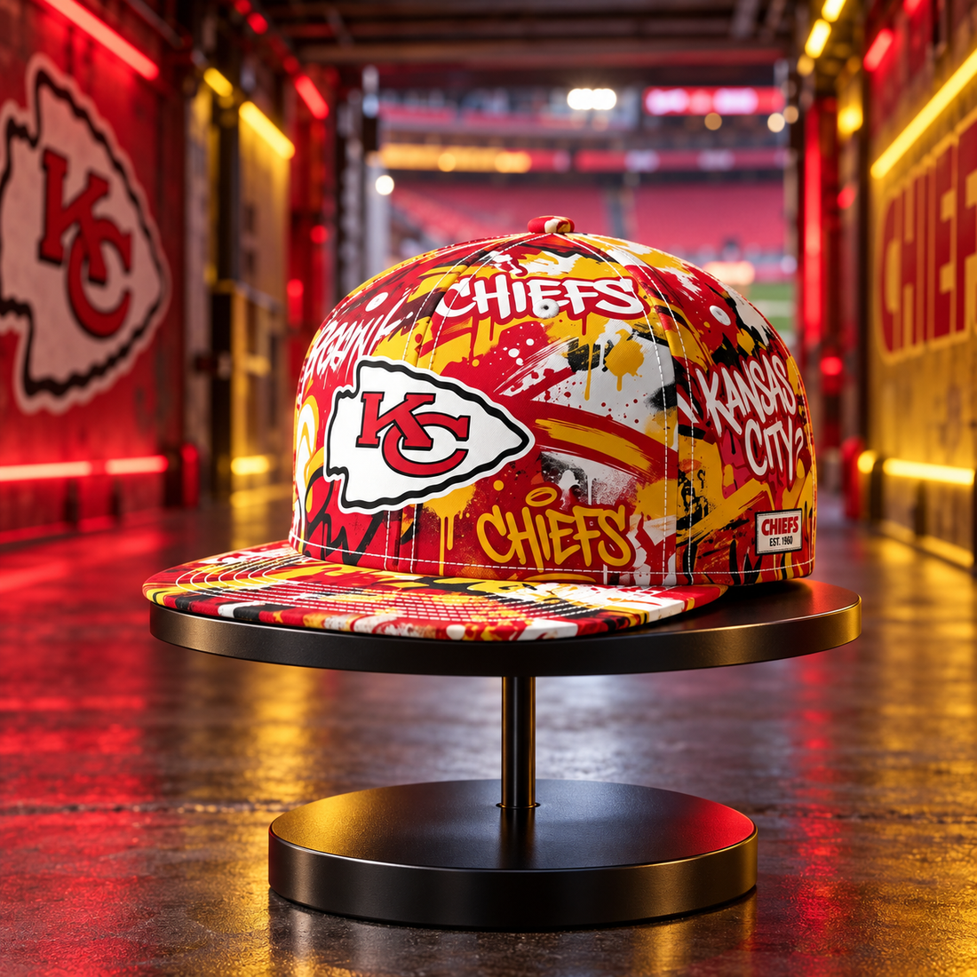 Kansas City Chiefs Street Graffiti Splash Snapback Cap - Studio View