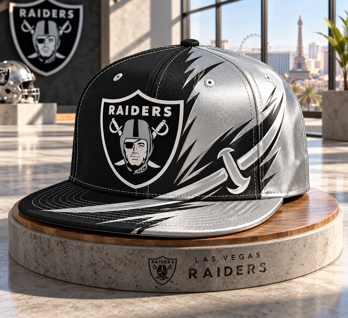 Las Vegas Raiders Dynamic Split Colorblock Snapback Cap - Studio View
