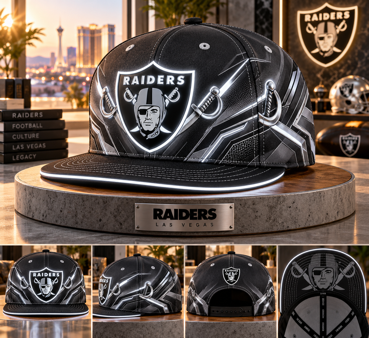 Las Vegas Raiders Stealth Shadow Neon Snapback Cap - Studio View