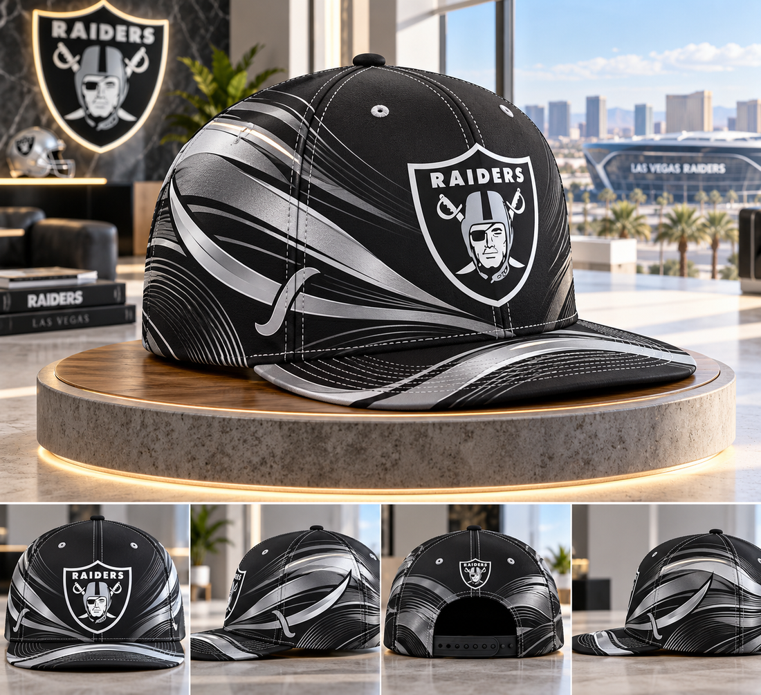 Las Vegas Raiders Minimalist Motion Wave Snapback Cap - Studio View