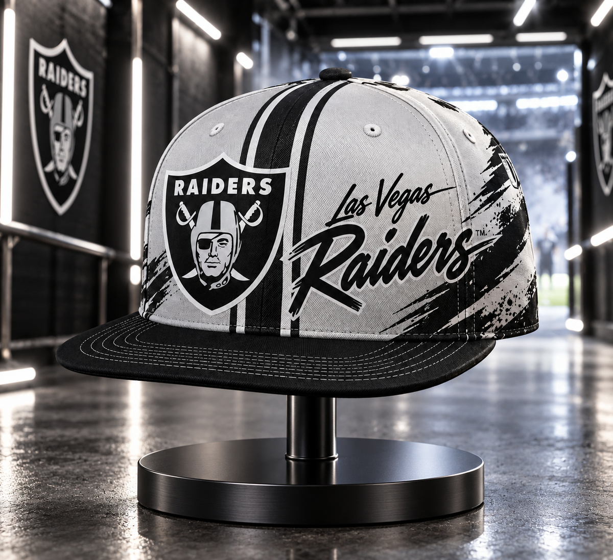 Las Vegas Raiders Retro 90s Throwback Snapback Cap - Stadium Tunnel Neon View