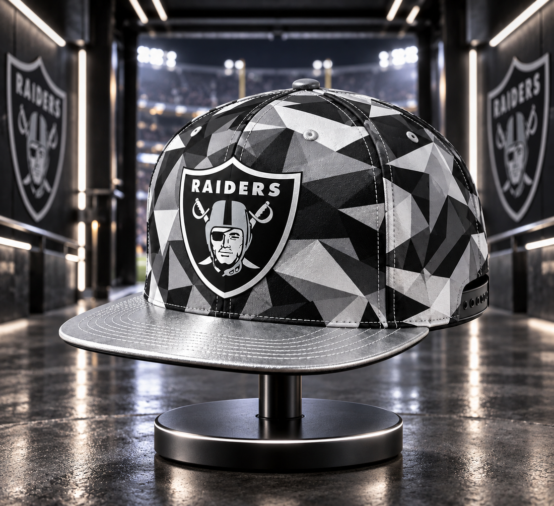 Las Vegas Raiders Cyber Geometric Camo Snapback Cap - Studio View