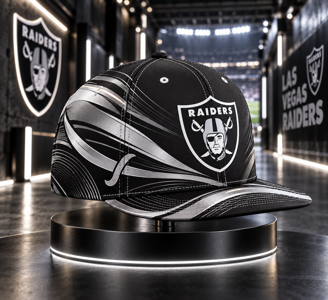 Las Vegas Raiders Minimalist Motion Wave Snapback Cap - Studio View