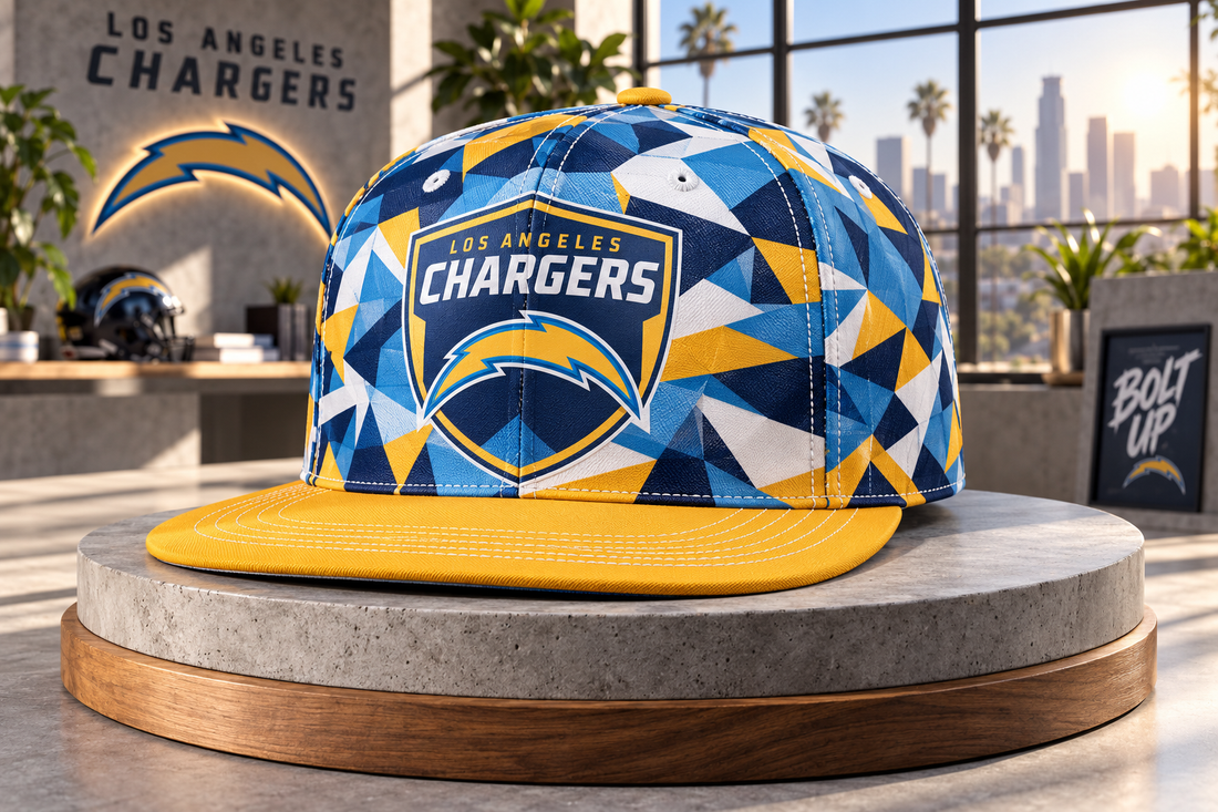 Los Angeles Chargers Cyber Geometric Camo Snapback Cap - Studio View