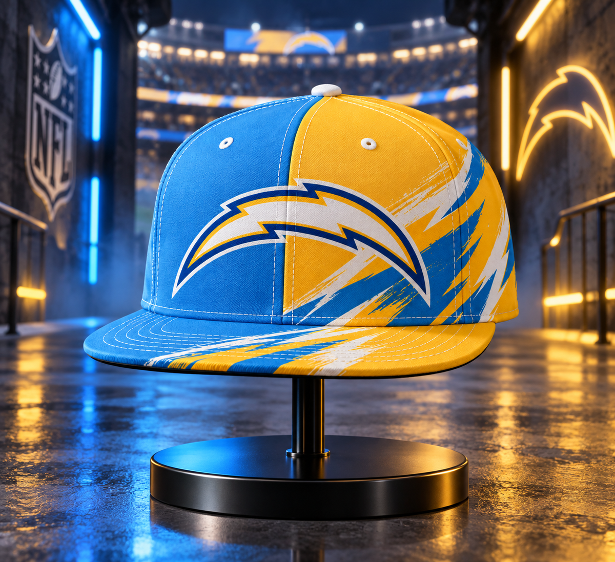 Los Angeles Chargers Dynamic Split Colorblock Snapback Cap - Stadium Tunnel Neon View