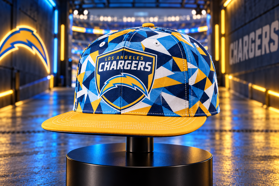 Los Angeles Chargers Cyber Geometric Camo Snapback Cap - Studio View