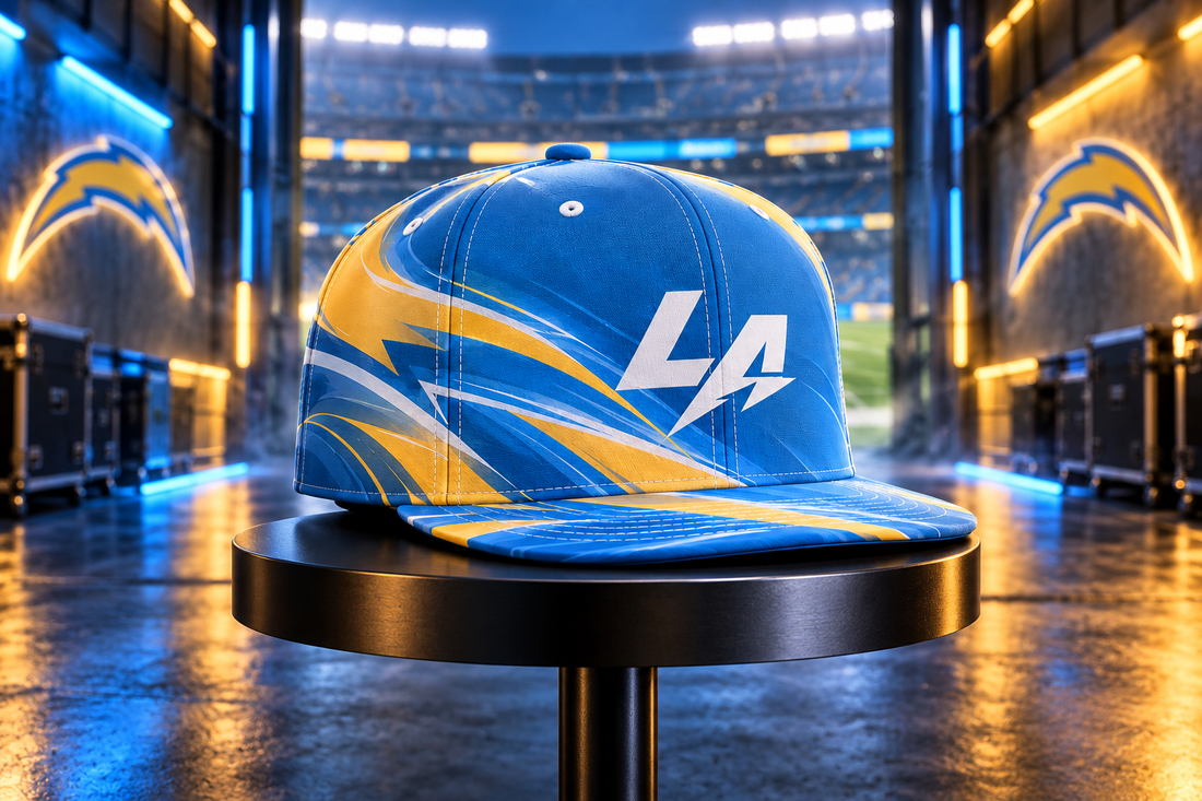Los Angeles Chargers Minimalist Motion Wave Snapback Cap - Studio View