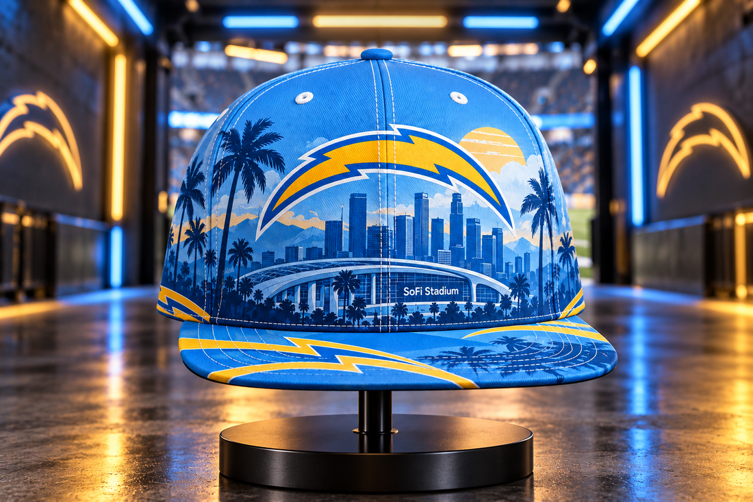 Los Angeles Chargers City Skyline Snapback Cap - Studio View
