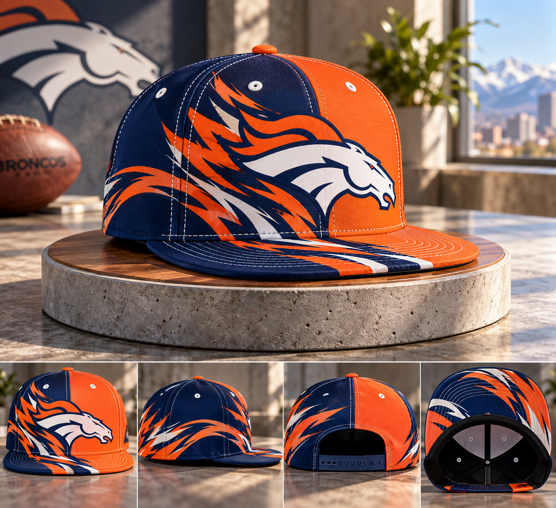 Denver Broncos Dynamic Split Colorblock Snapback Cap - Studio View