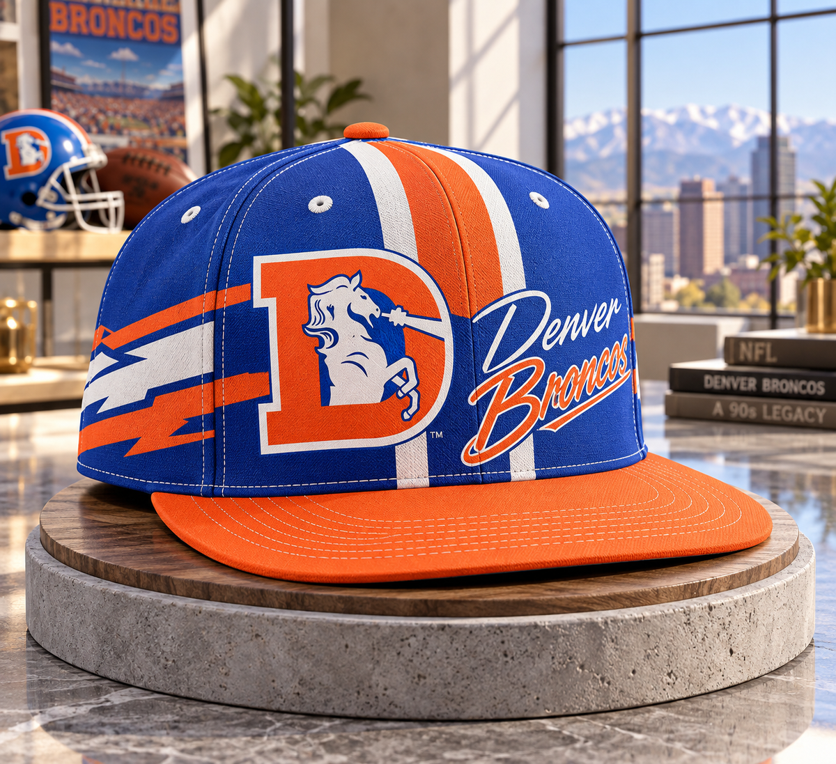 Denver Broncos Retro 90s Throwback Snapback Cap - Studio View