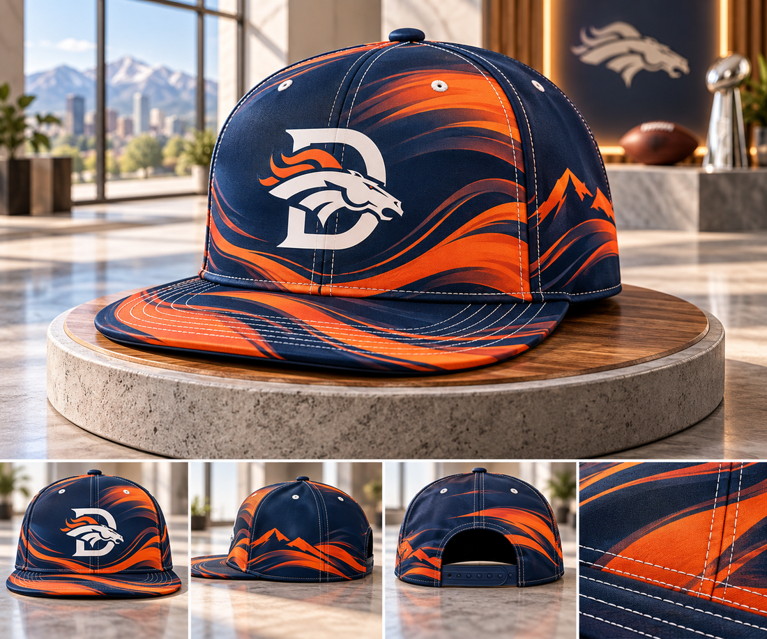 Denver Broncos Minimalist Motion Wave Snapback Cap - Studio View