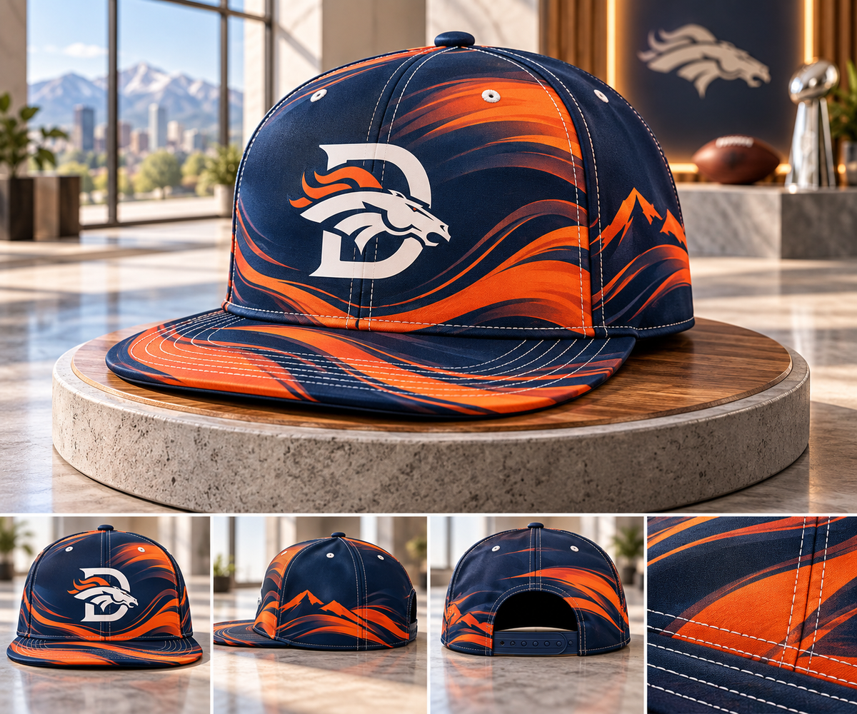 Denver Broncos Minimalist Motion Wave Snapback Cap - Studio View