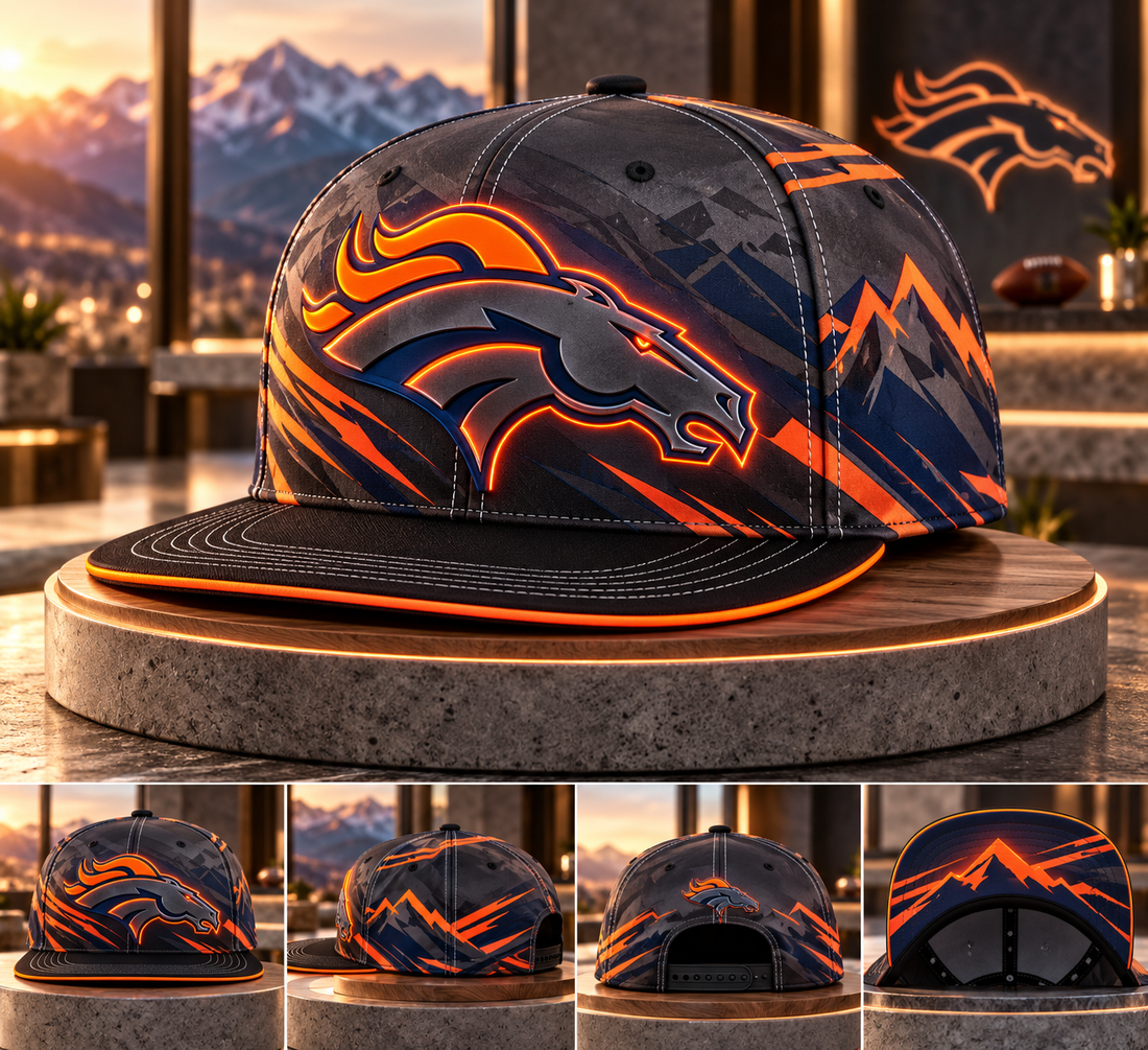 Denver Broncos Stealth Shadow Neon Snapback Cap - Studio View