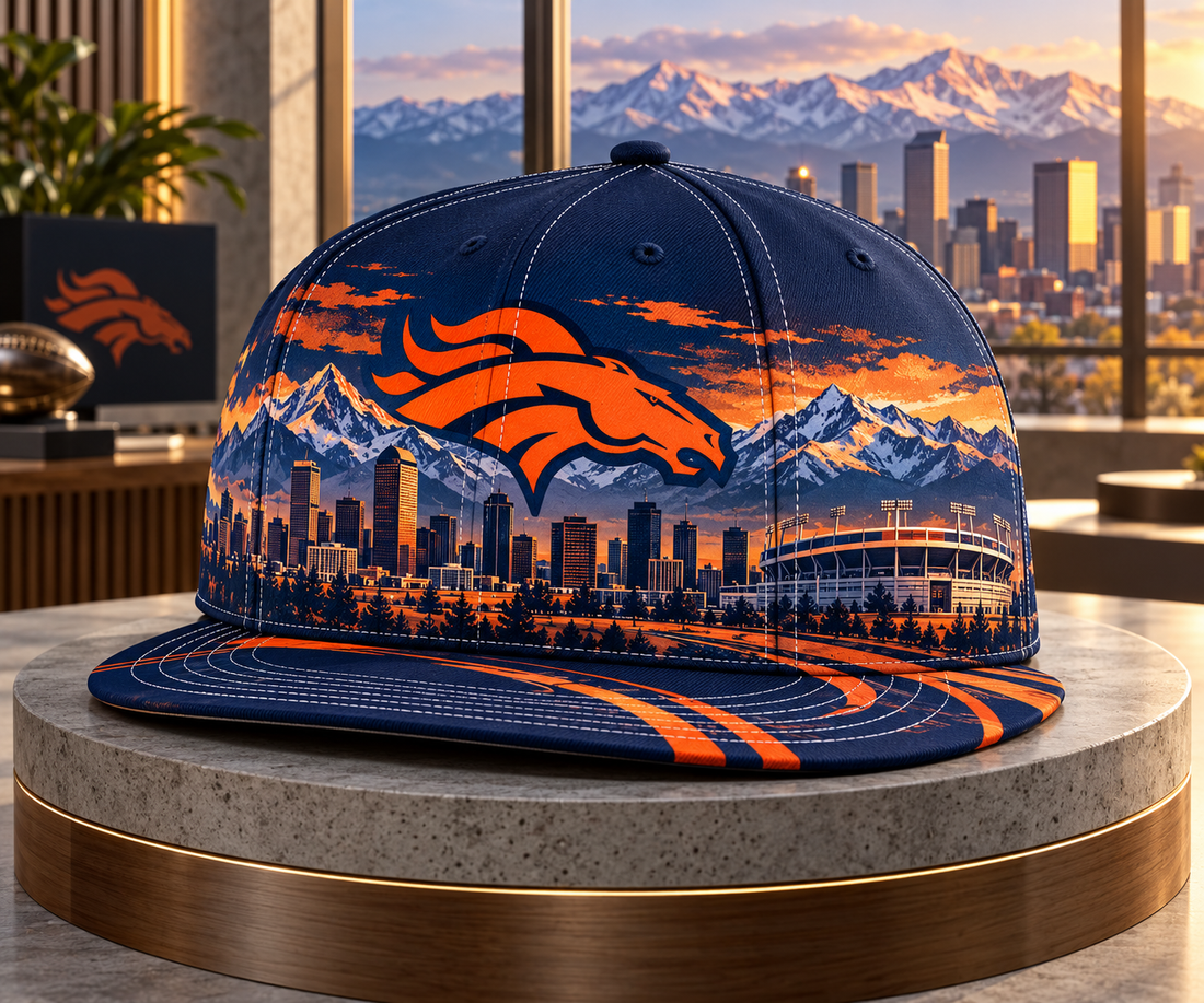 Denver Broncos City Skyline Snapback Cap - Studio View