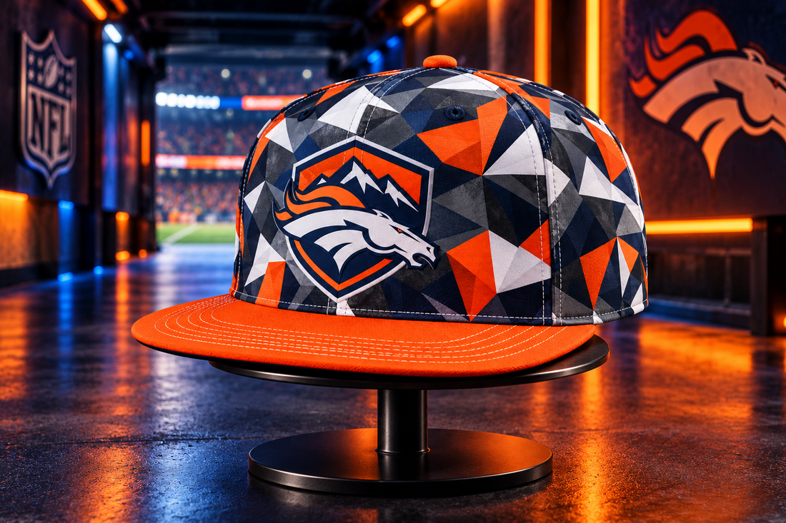 Denver Broncos Cyber Geometric Camo Snapback Cap - Studio View