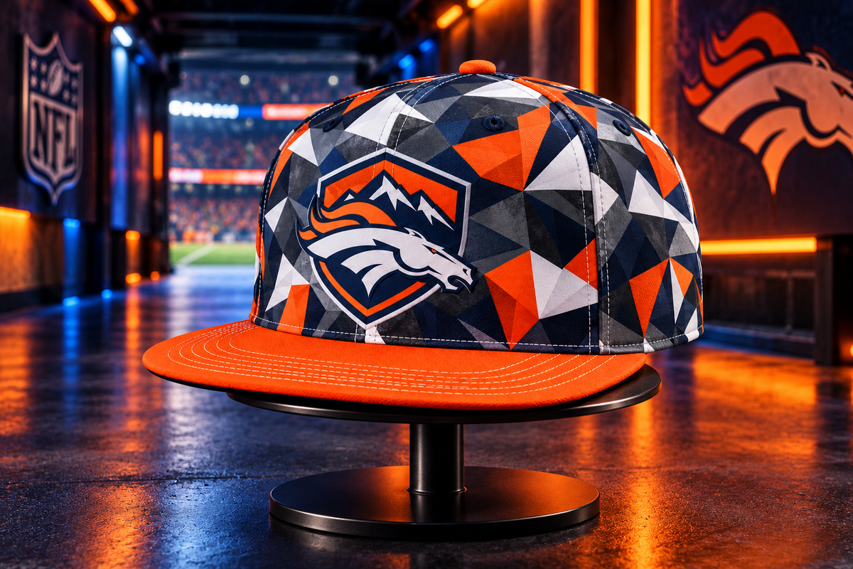 Denver Broncos Cyber Geometric Camo Snapback Cap - Stadium Tunnel Neon View