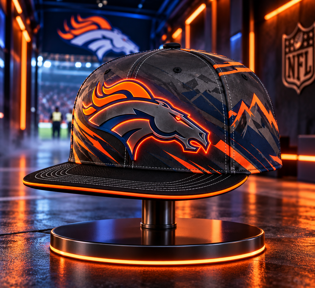 Denver Broncos Stealth Shadow Neon Snapback Cap - Studio View