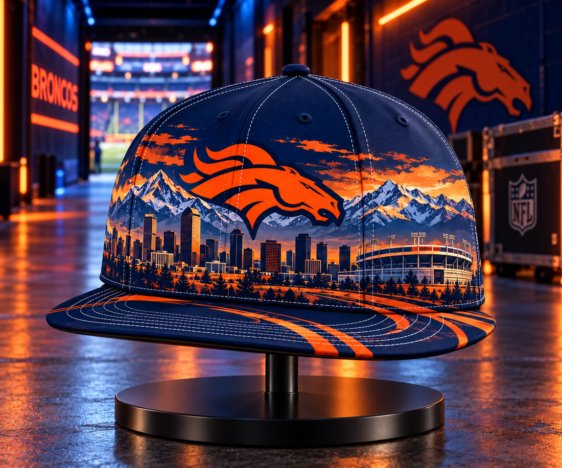 Denver Broncos City Skyline Snapback Cap - Studio View
