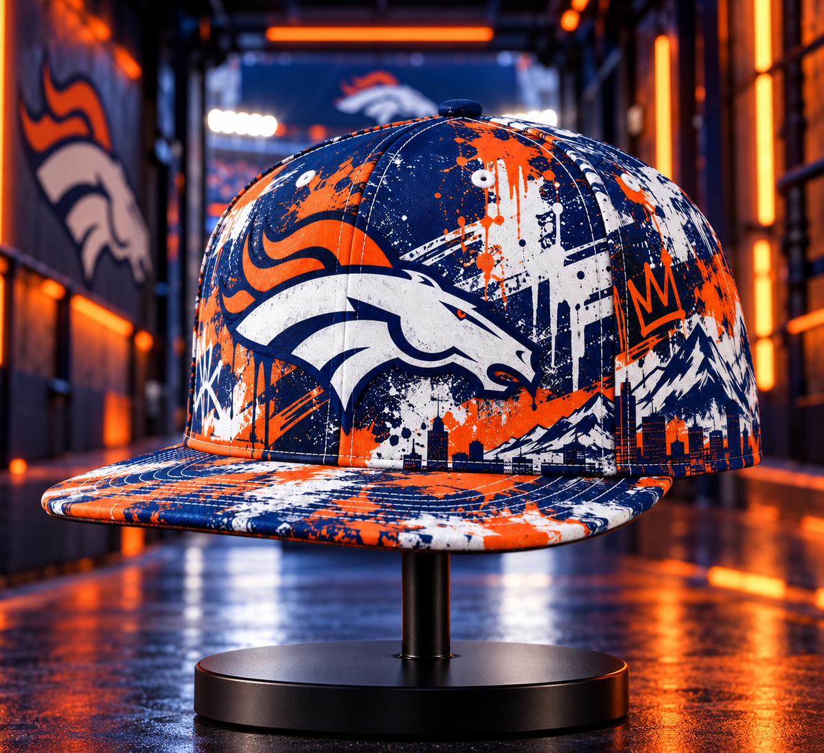 Denver Broncos Street Graffiti Splash Snapback Cap - Stadium Tunnel Neon View
