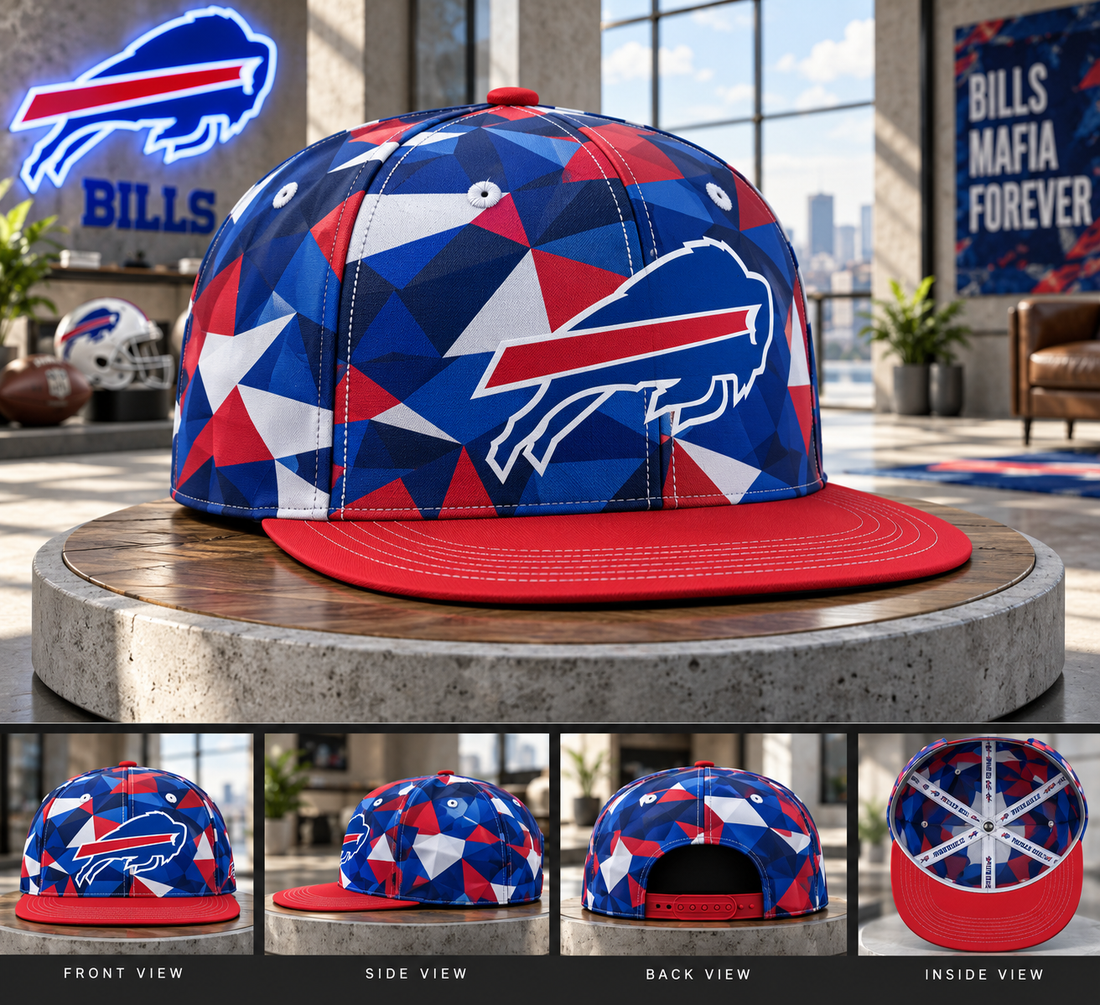Buffalo Bills Cyber Geometric Camo Snapback Cap - Studio View