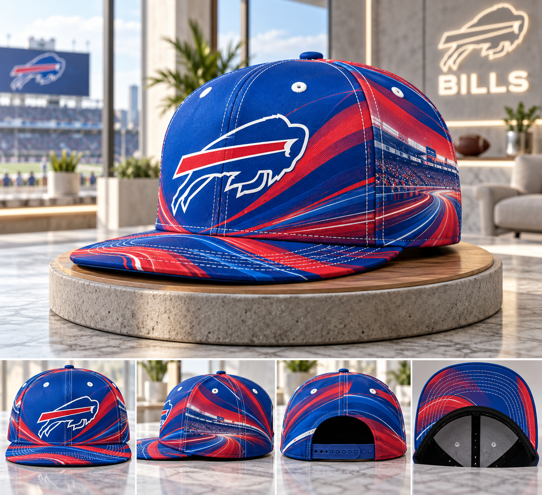 Buffalo Bills Minimalist Motion Wave Snapback Cap - Studio View