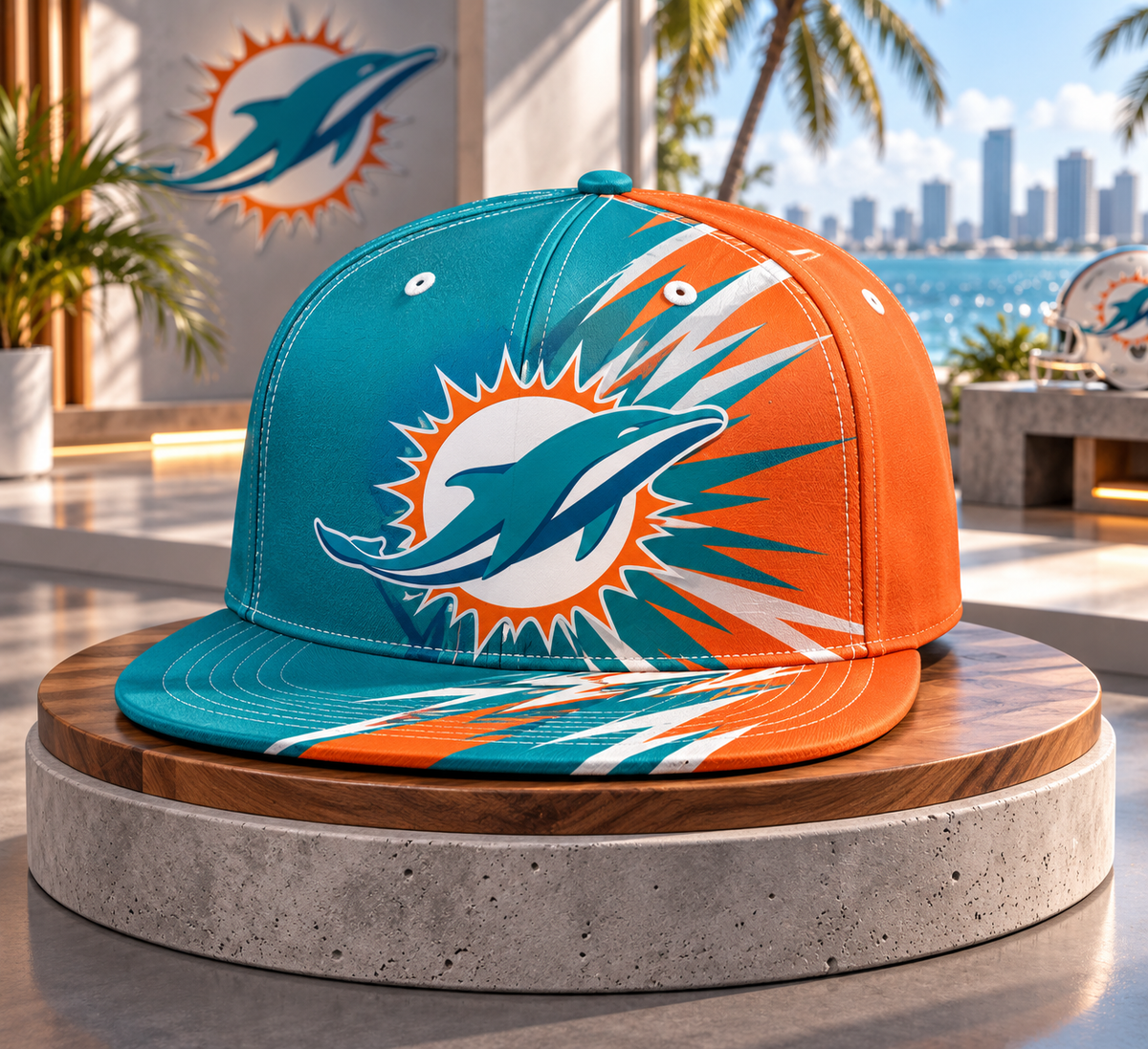 Miami Dolphins Dynamic Split Colorblock Snapback Cap - Studio View