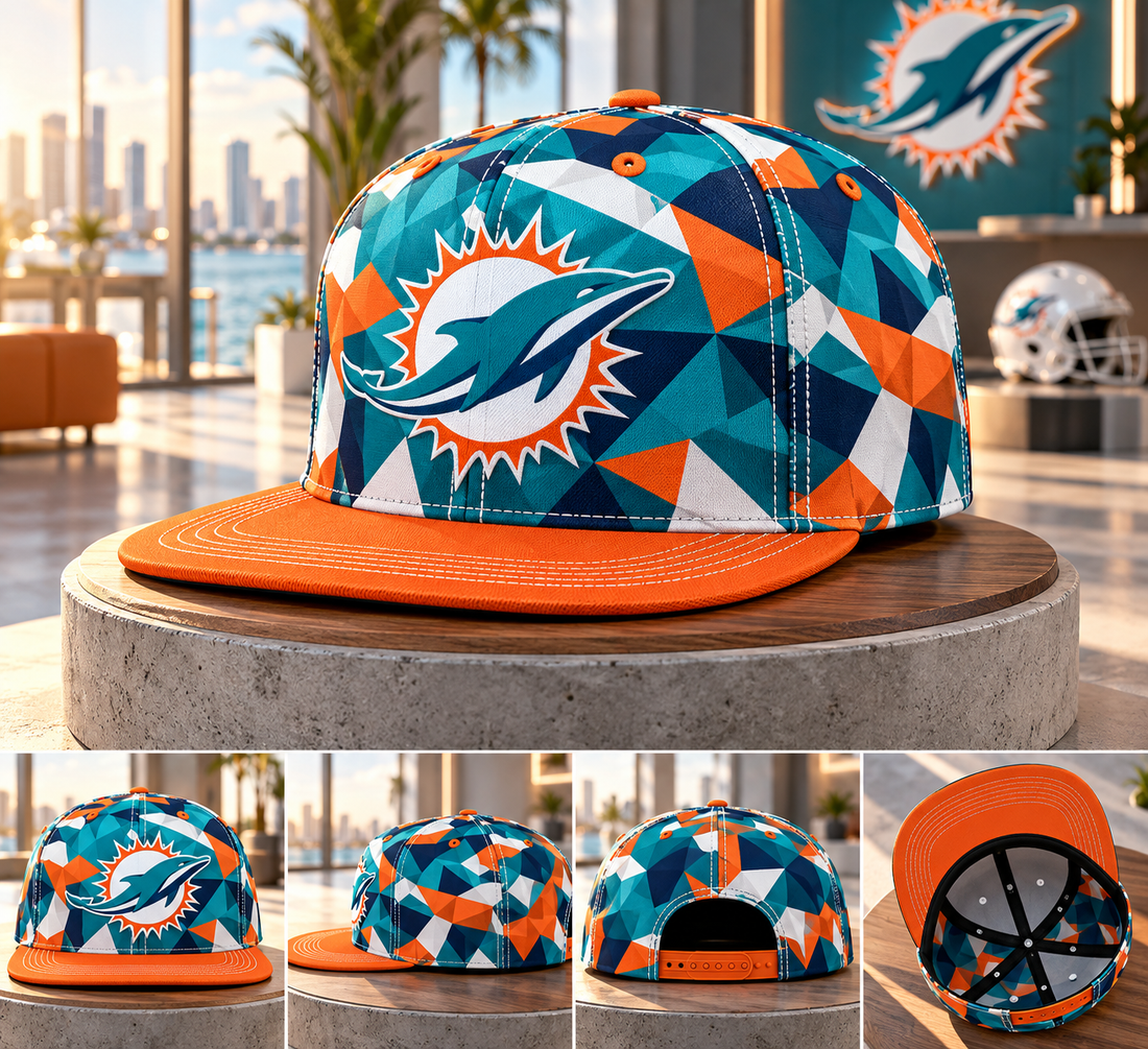 Miami Dolphins Cyber Geometric Camo Snapback Cap - Studio View
