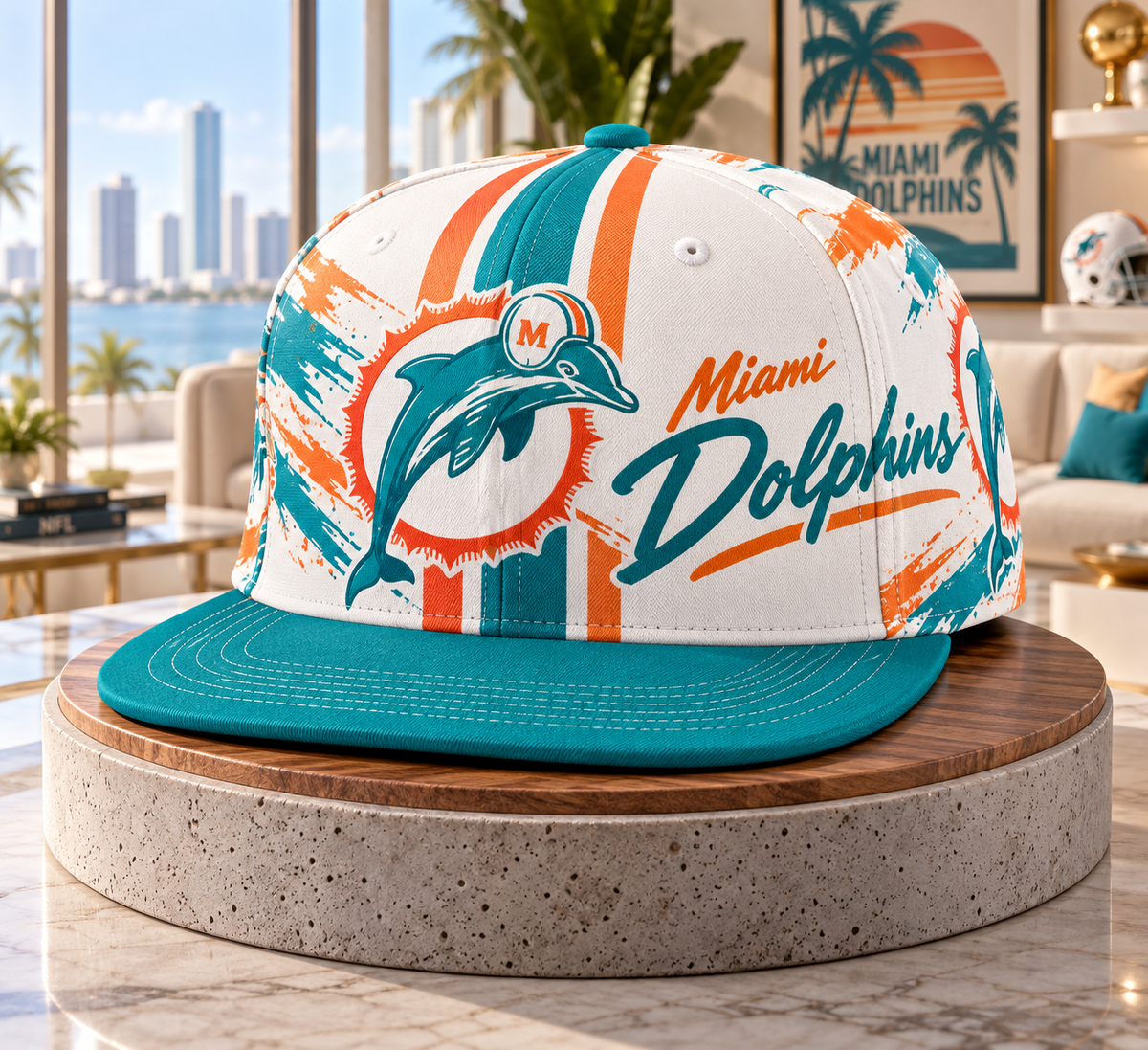 Miami Dolphins Retro 90s Throwback Snapback Cap - Studio View