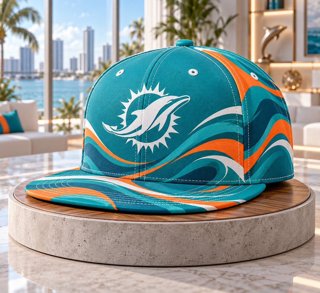 Miami Dolphins Minimalist Motion Wave Snapback Cap - Studio View