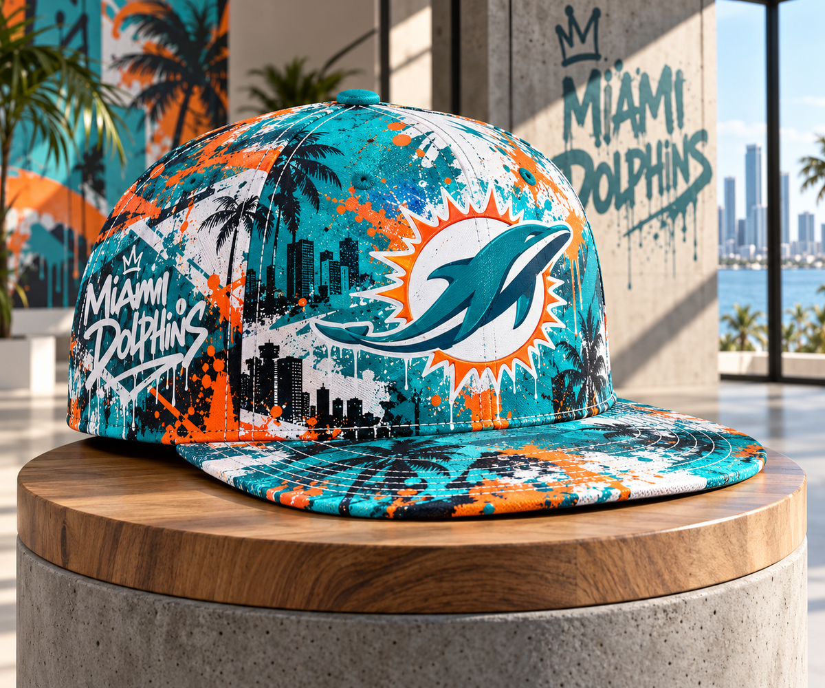 Miami Dolphins Street Graffiti Splash Snapback Cap - Studio View