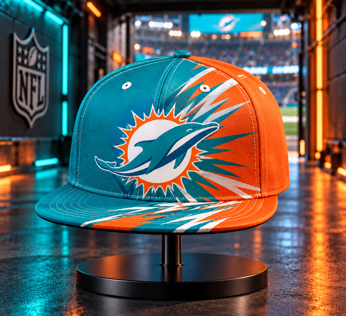 Miami Dolphins Dynamic Split Colorblock Snapback Cap - Stadium Tunnel Neon View